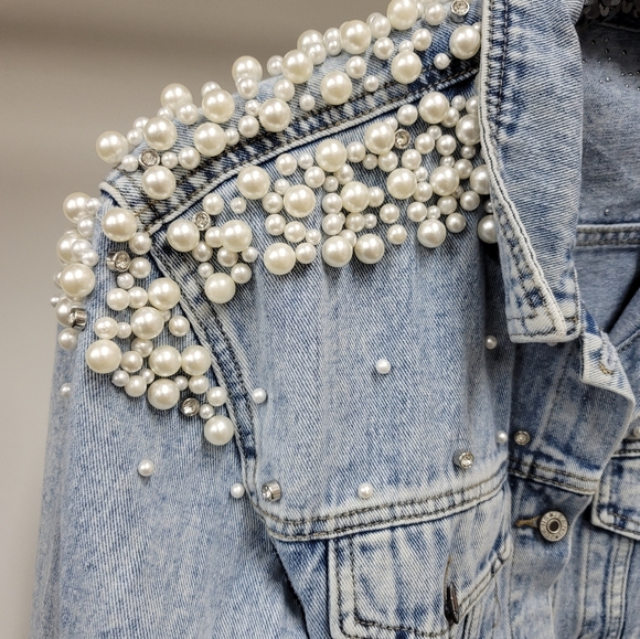 Denim Jacket with Pearls - Picture 2 of 3